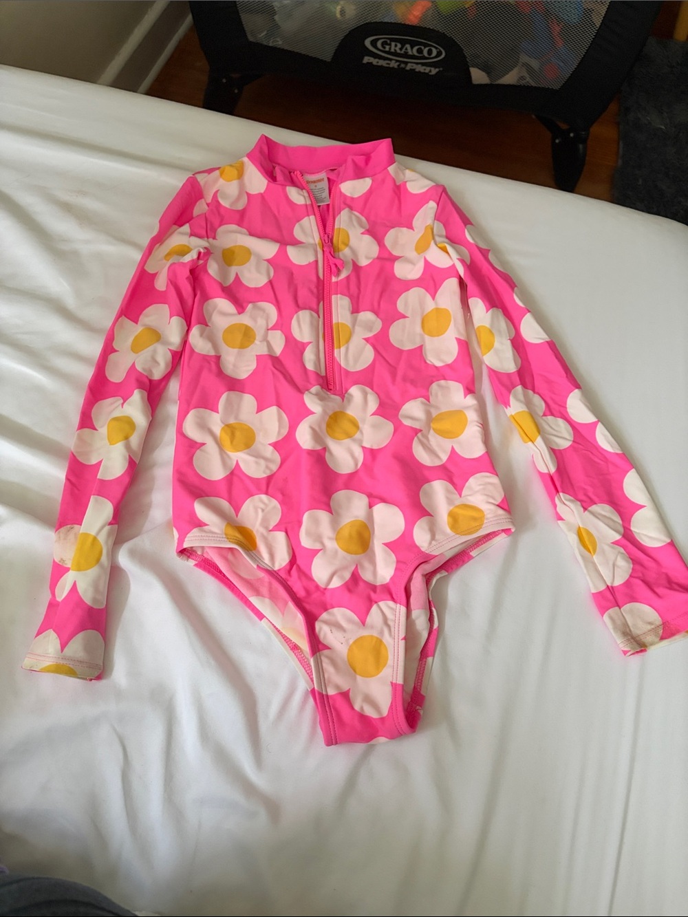Gymboree Hot Pink Daisy Zip-Front Long Sleeve Swimsuit